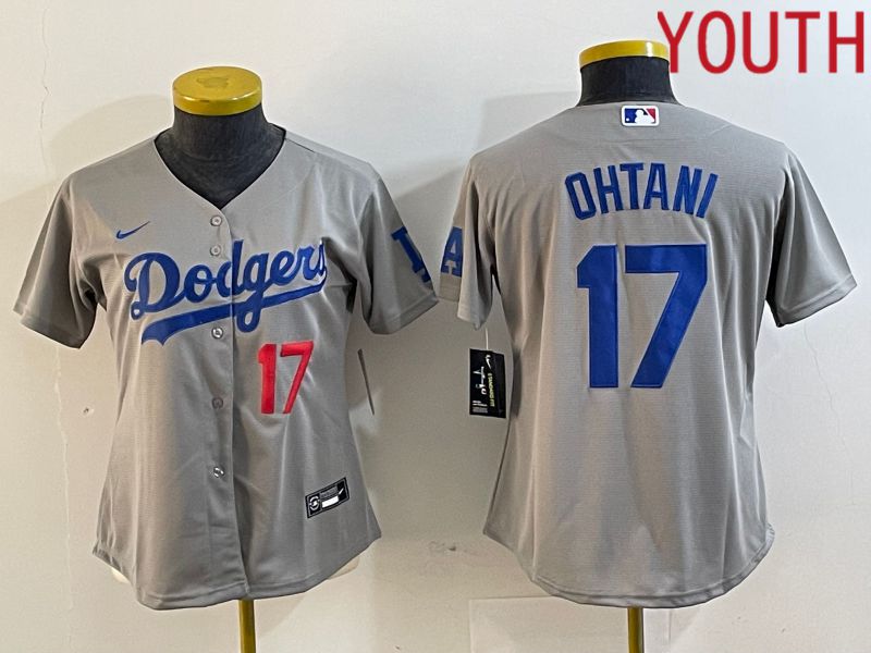 Youth Los Angeles Dodgers #17 Ohtani Grey Nike Game MLB Jersey style 2->youth mlb jersey->Youth Jersey